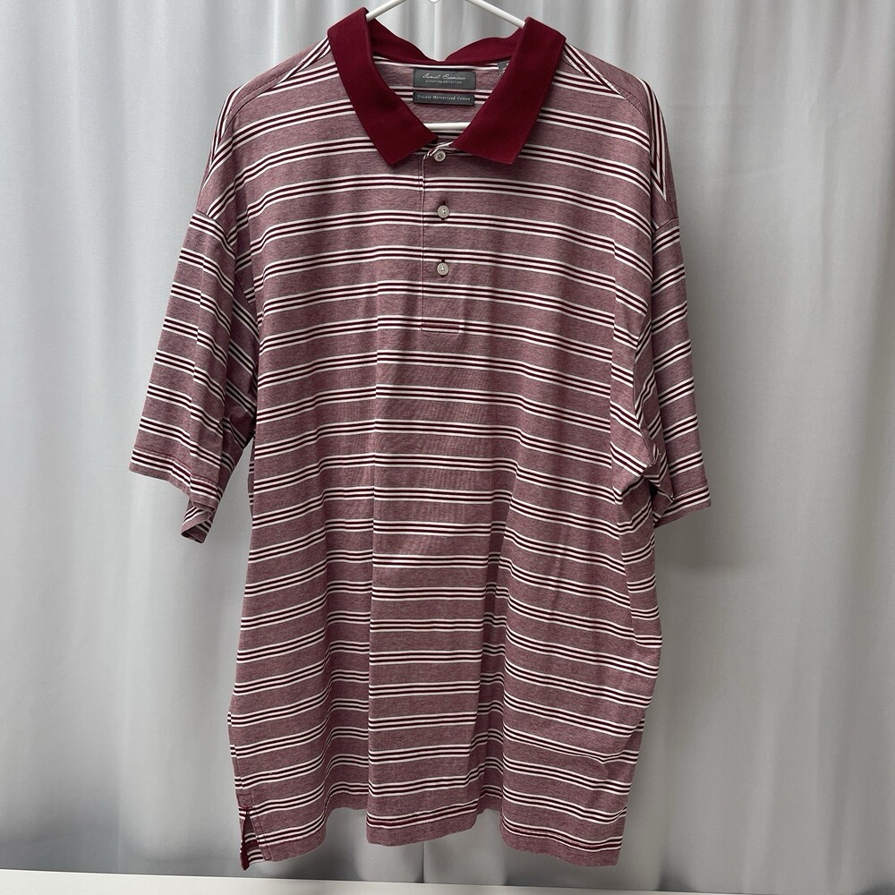 Daniel Cremieux Signature XXL Polo Shirt Burgundy Stripe Mercerized Cotton